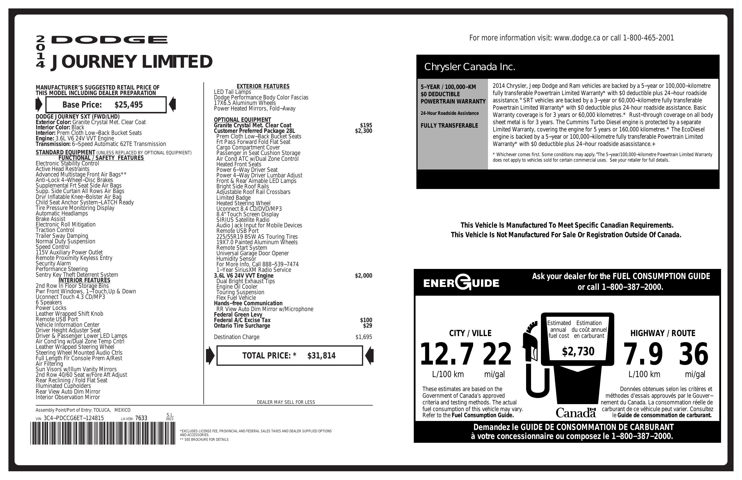2014 dodge journey sticker price