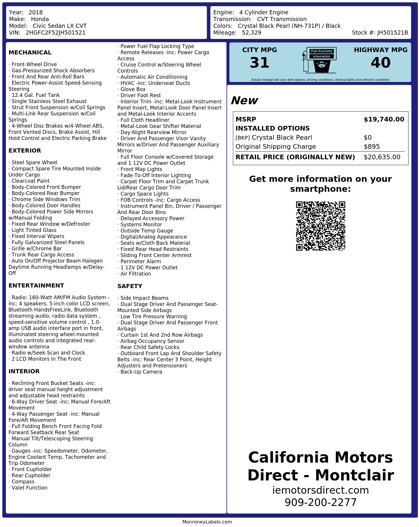 Monroney Label