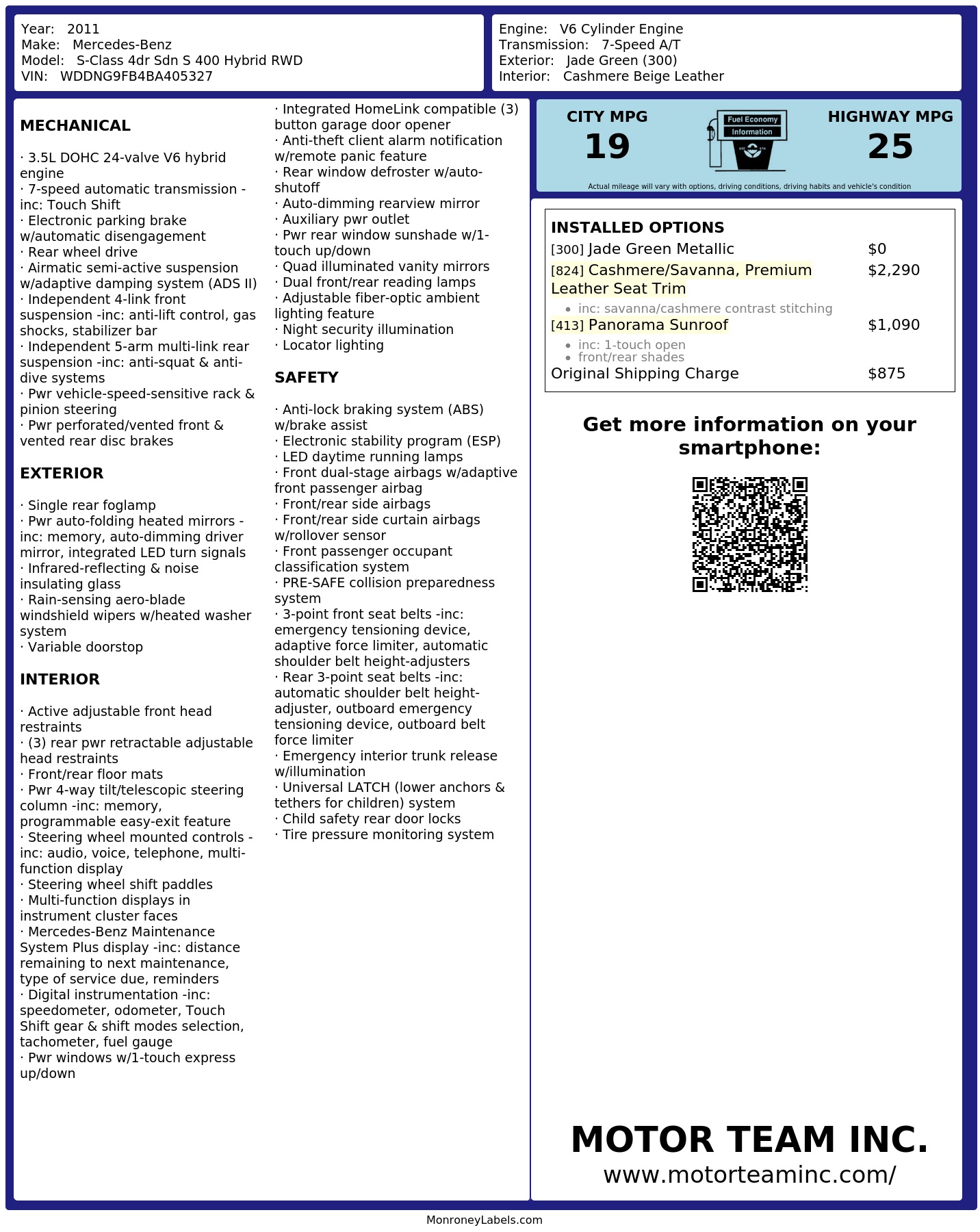Monroney Label