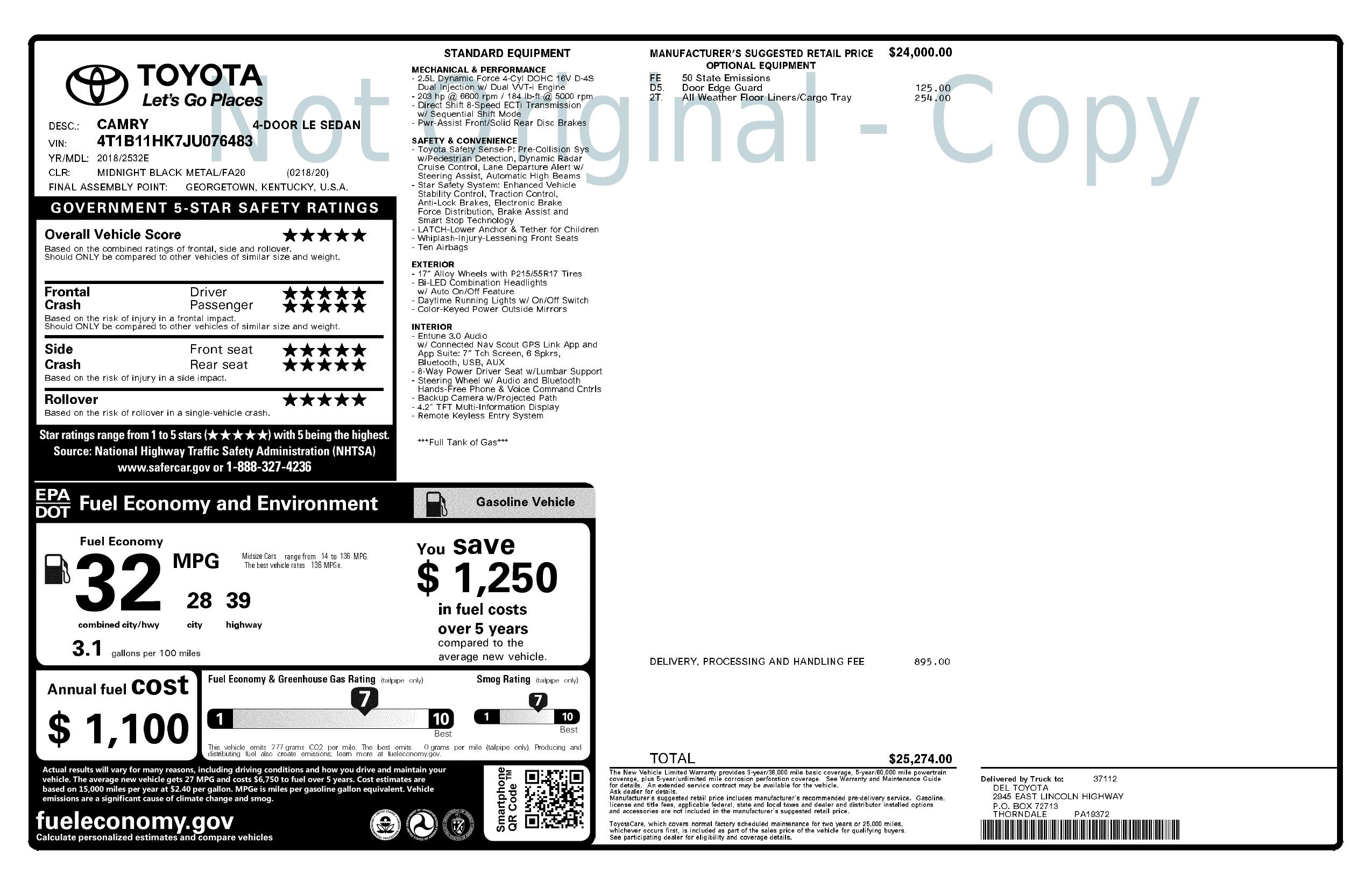 Toyota Window Sticker Lookup