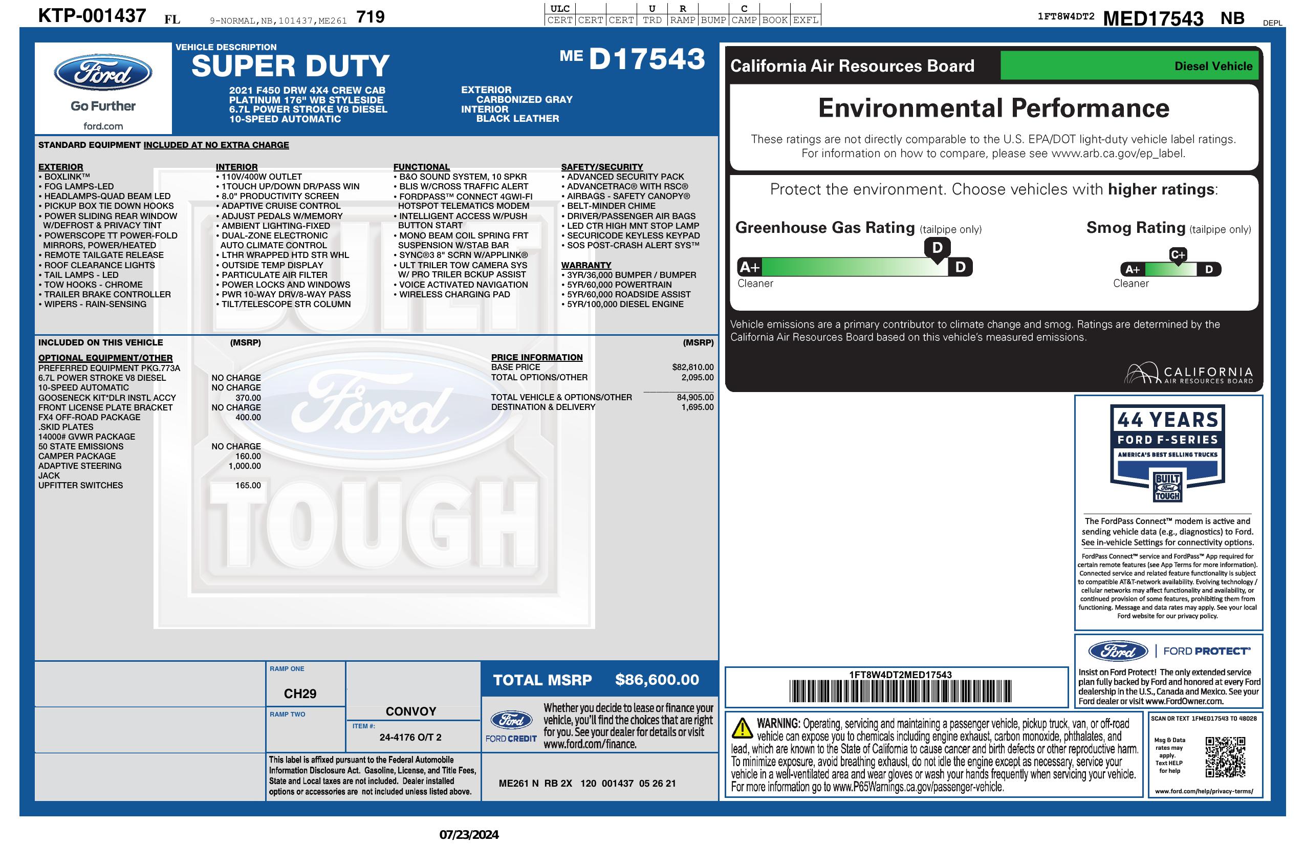 Window Sticker for 2021 Ford Super Duty F 450 Drw 4 Wd Crew Cab 8' Box