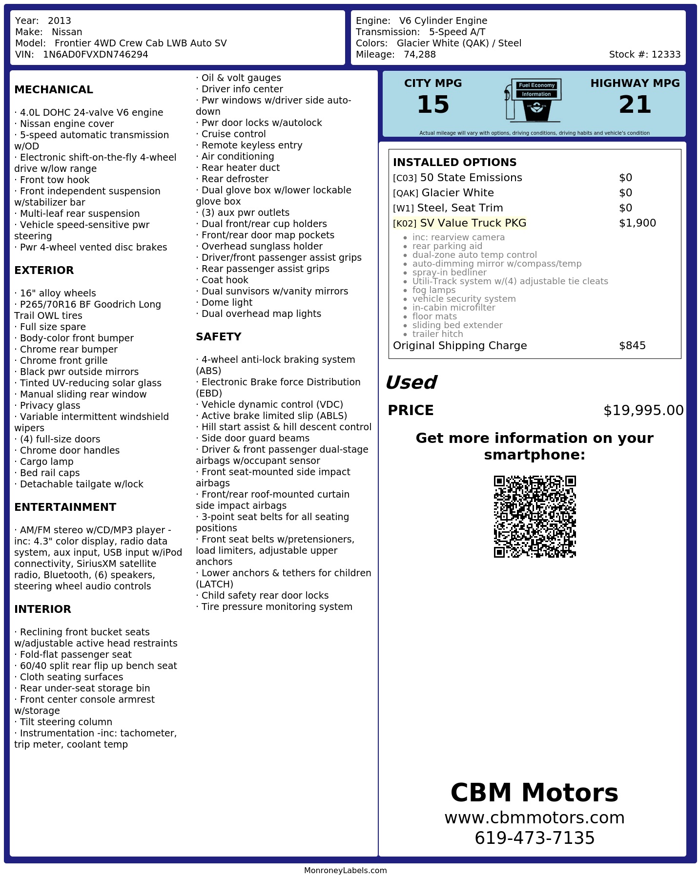 Monroney Label