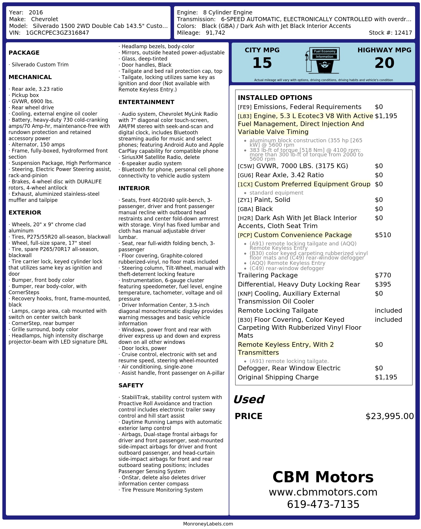Monroney Label