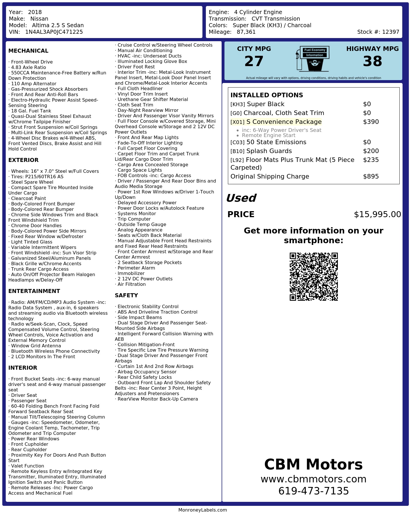 Monroney Label