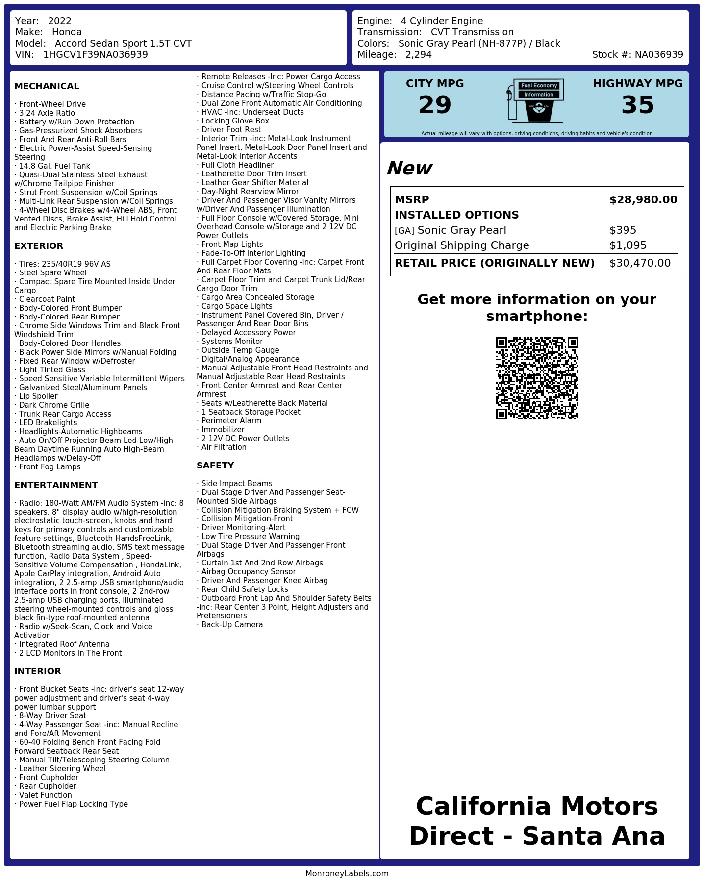 Monroney Label