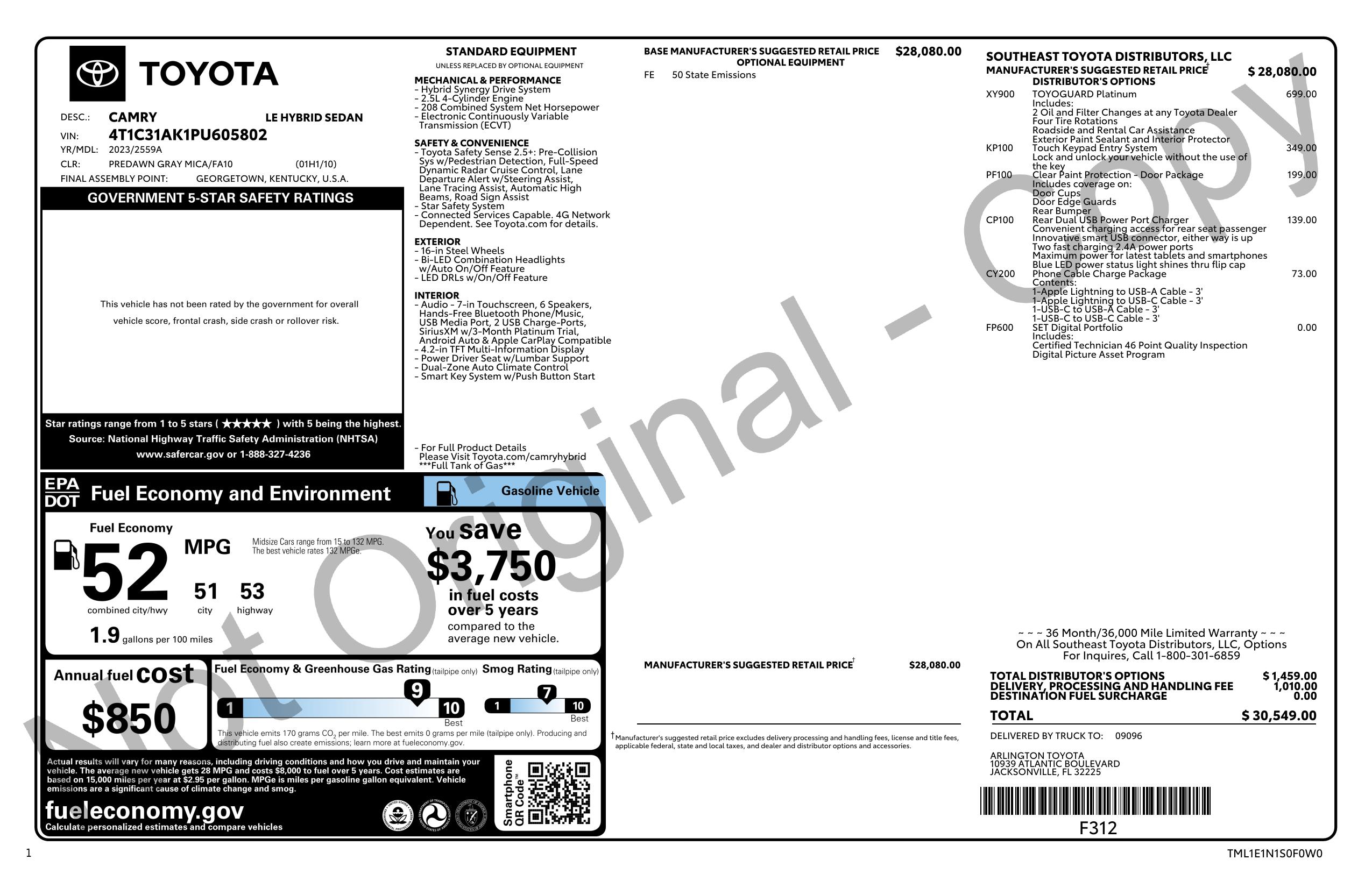 Toyota Window Sticker Lookup