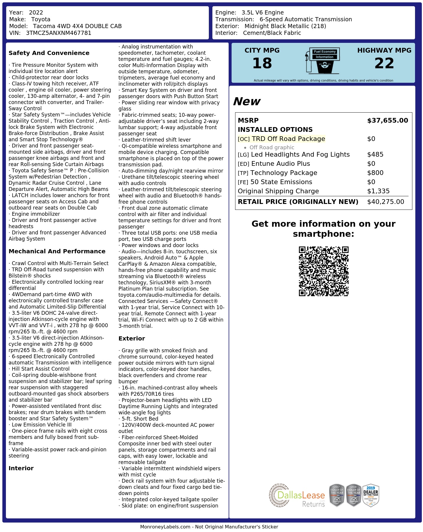 Monroney Label