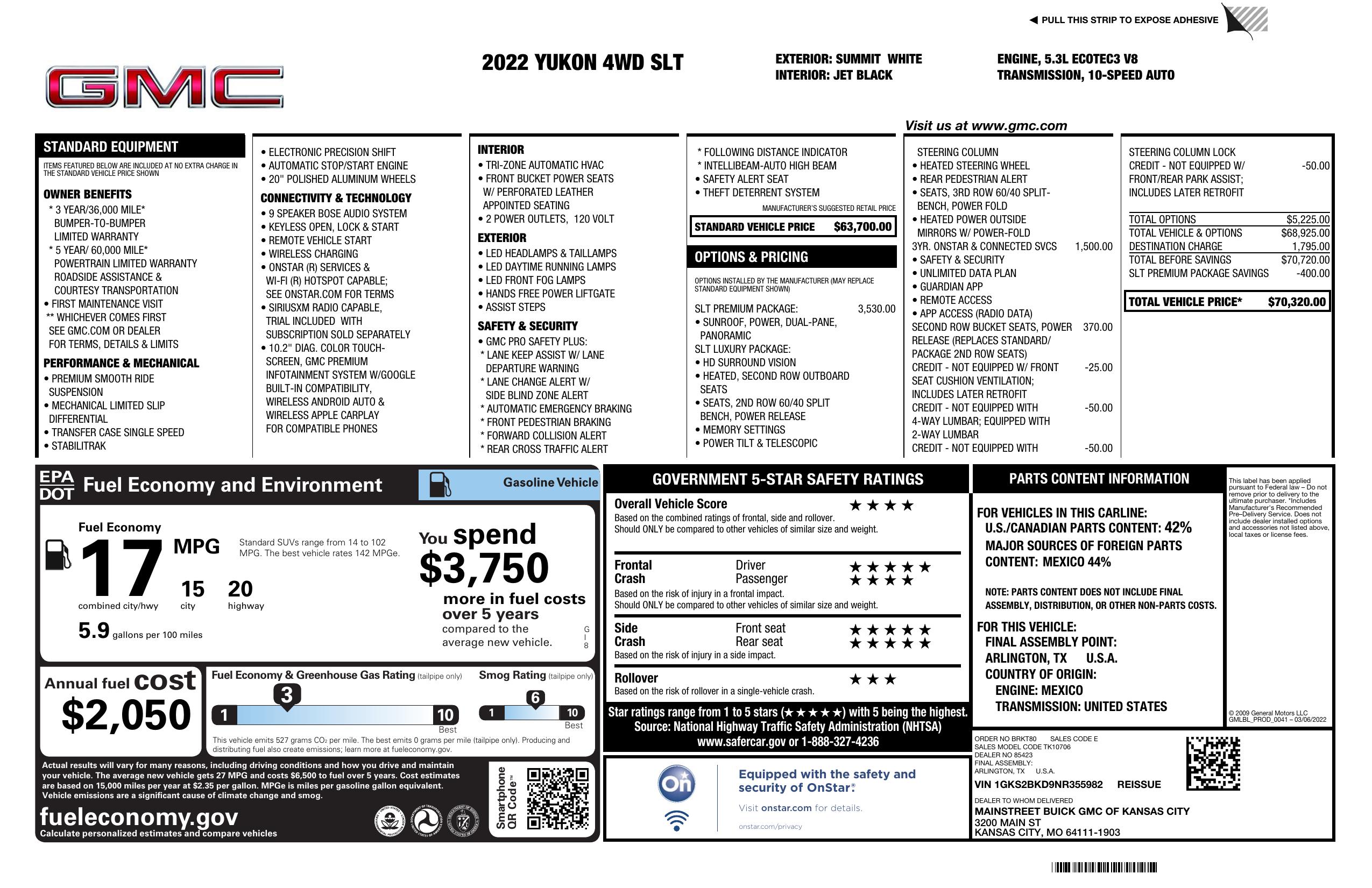 window-sticker-for-2022-gmc-yukon-4-wd-4dr-slt